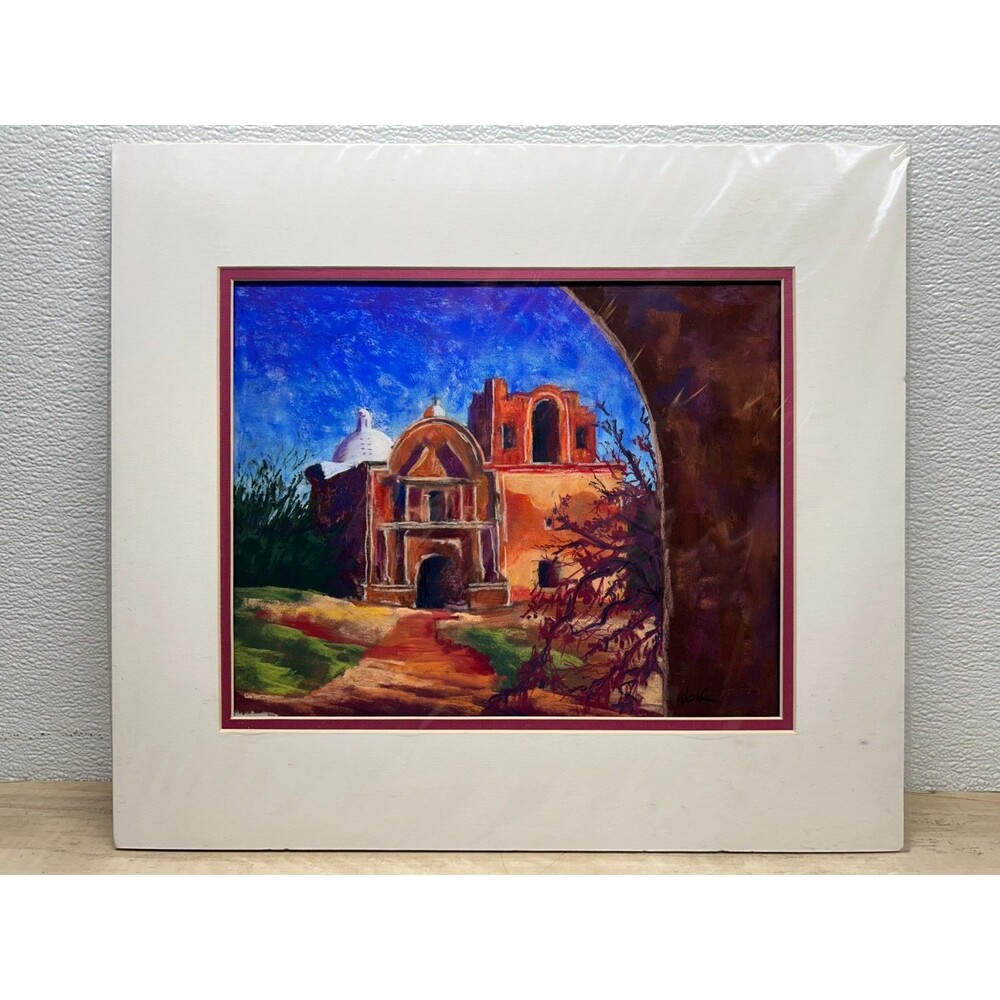 Vtg San Jose de Tumacacori Mission Litho Print Signed By Mary Wolfe